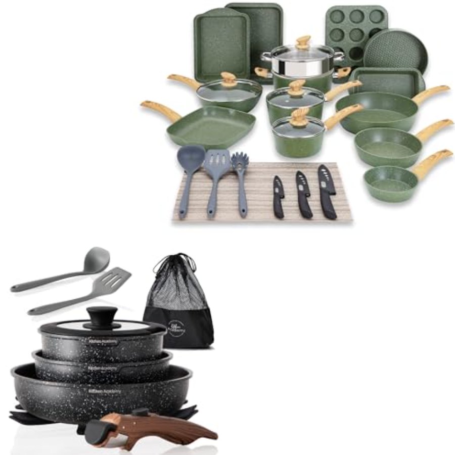 Kitchen Academy 30Pcs Bakeware & Cookware Set + 10Pcs Rv Pots and Pans Set