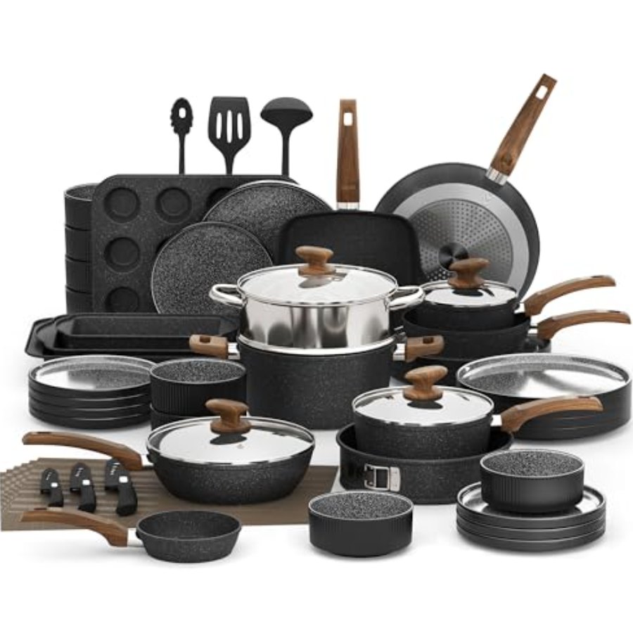 Kitchen Academy 30Pcs Bakeware & Cookware Set + 24Pcs Stoneware Dinnerware