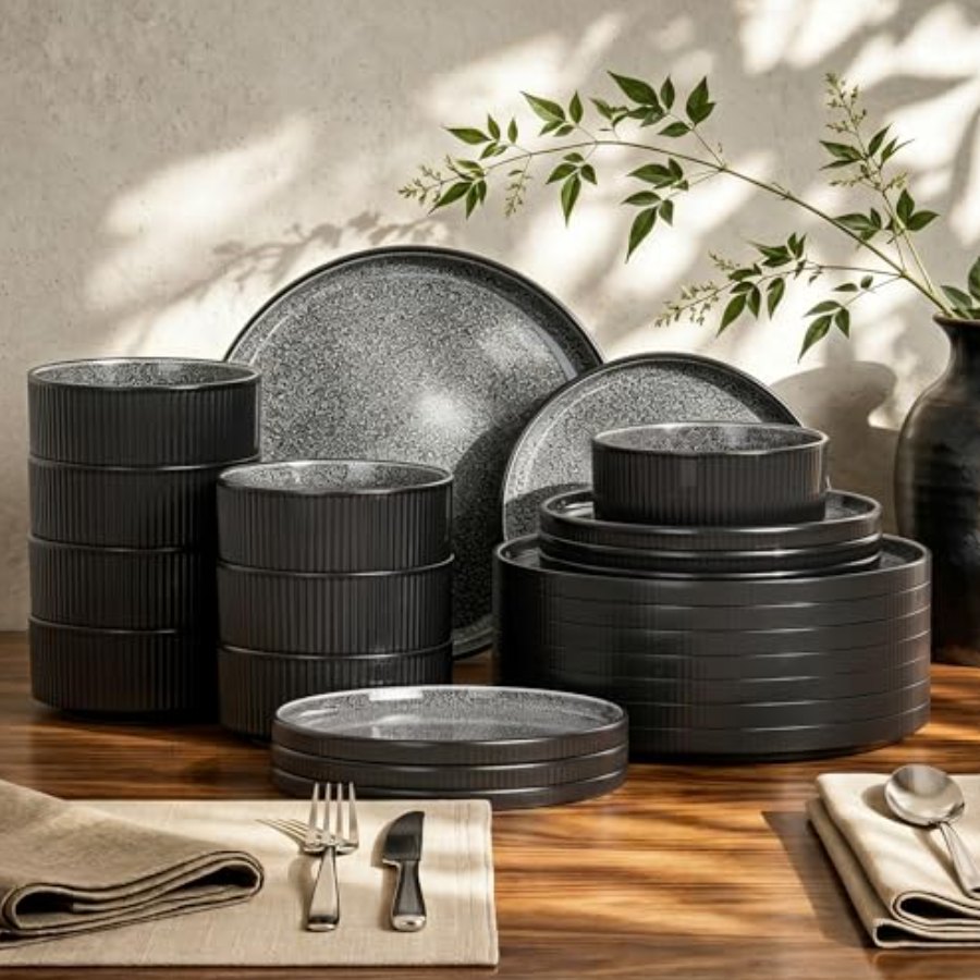 Kitchen Academy Black Ceramic Dinnerware Sets for 8