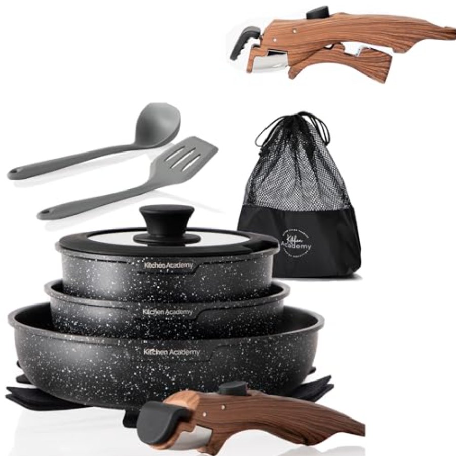 Kitchen Academy Nonstick Cookware Sets with 2 Pcs Handle